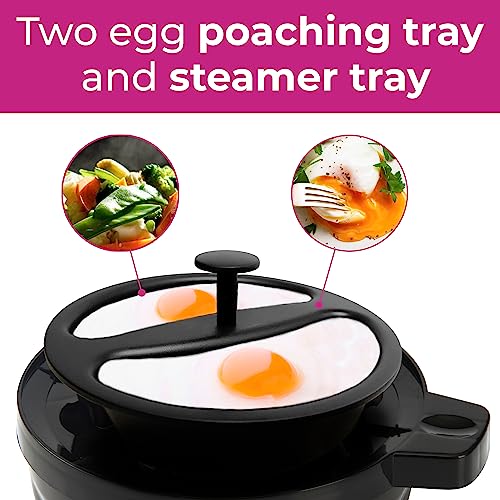 Kitchen Electric Egg Cooker Maker with Timer (Black/Silver)