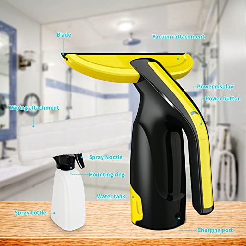 Cordless Window Vacuum, Streak-Free Cleaner with Spray Bottle