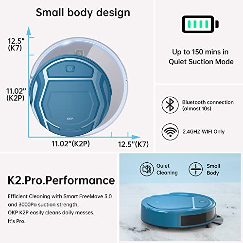 OKP K2P Robot Vacuum Cleaner - High Suction Power, Smart+ Alexa