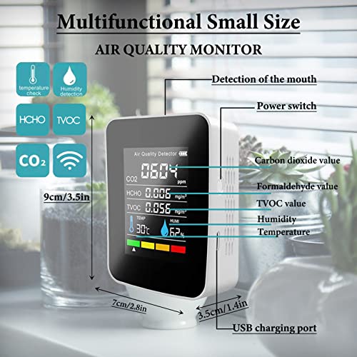 Wifi 5-in-1 Air Quality Monitor: CO2, Temperature, Humidity