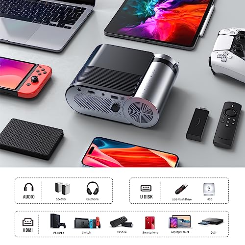 Vamvo Mini Portable Projector, Full HD 1080P, Compatible with iOS/Android
