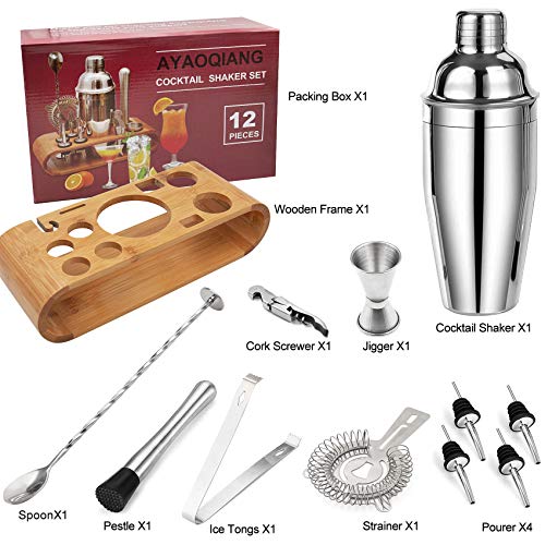 Stainless Steel Cocktail Shaker Set with Stand