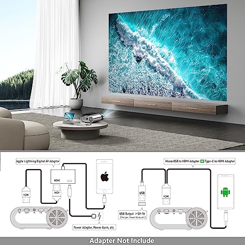 Vamvo Mini Portable Projector, Full HD 1080P, Compatible with iOS/Android