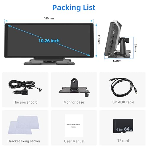 Podofo 10.26" Portable Car Stereo: Apple Carplay/Android Auto