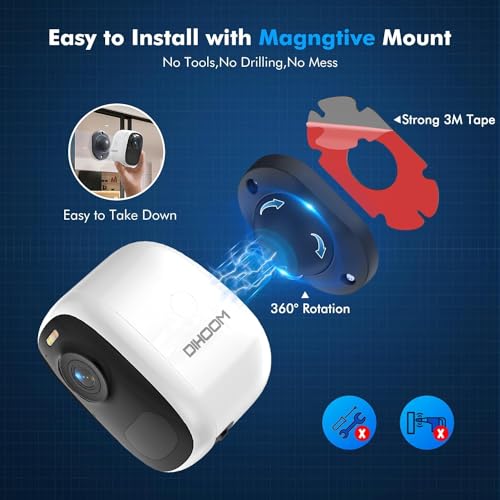DIHOOM 2K Wireless Outdoor Security Camera with Magnetic Base