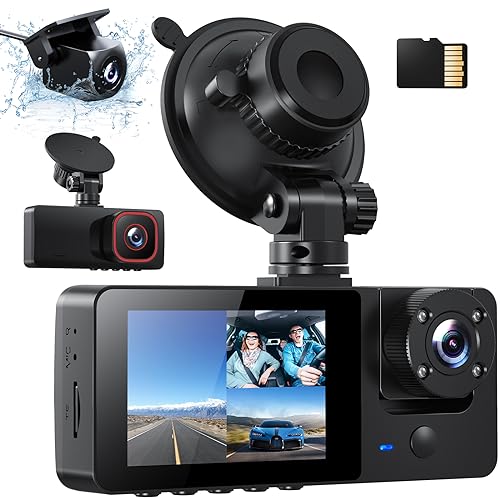 Wireless 3-Channel Dash Cam with Night Vision