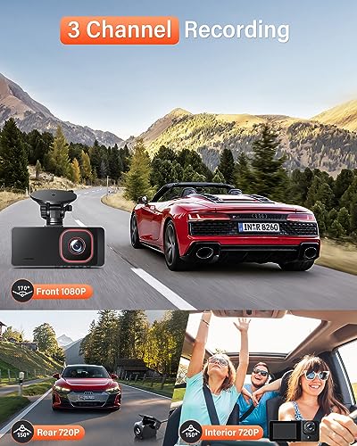 Wireless 3-Channel Dash Cam with Night Vision