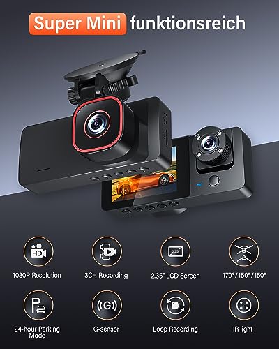 Wireless 3-Channel Dash Cam with Night Vision