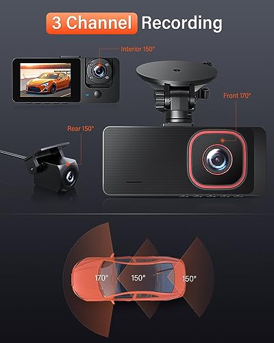 Wireless 3-Channel Dash Cam with Night Vision