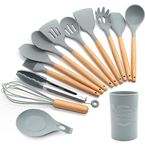 FXY Grey Silicone Kitchen Utensils Set, 13 Pcs