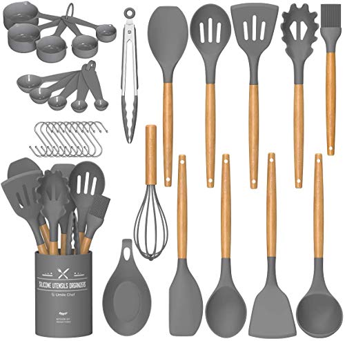 24-Piece Gray Silicone Cooking Utensil Set by Umite Chef