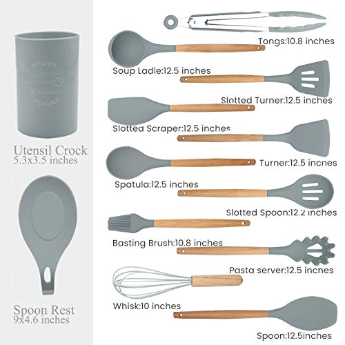 FXY Grey Silicone Kitchen Utensils Set, 13 Pcs