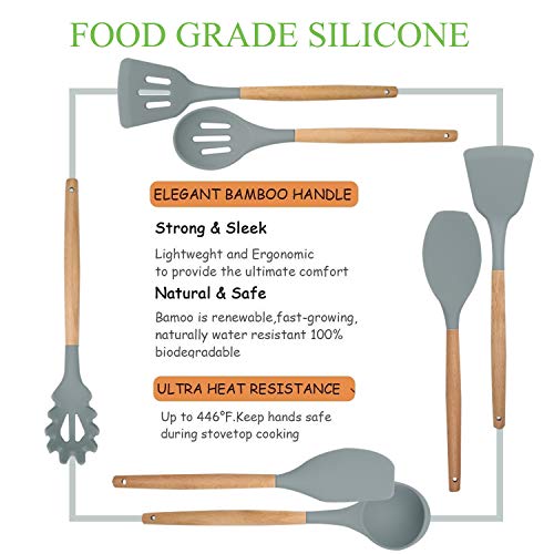 FXY Grey Silicone Kitchen Utensils Set, 13 Pcs