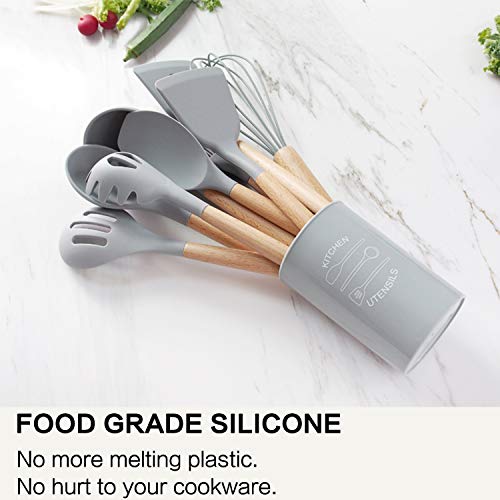FXY Grey Silicone Kitchen Utensils Set, 13 Pcs