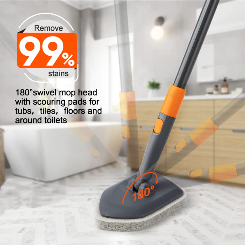 CLEANHOME Long Handle Shower Scrubber: 3 Cleaning Pads