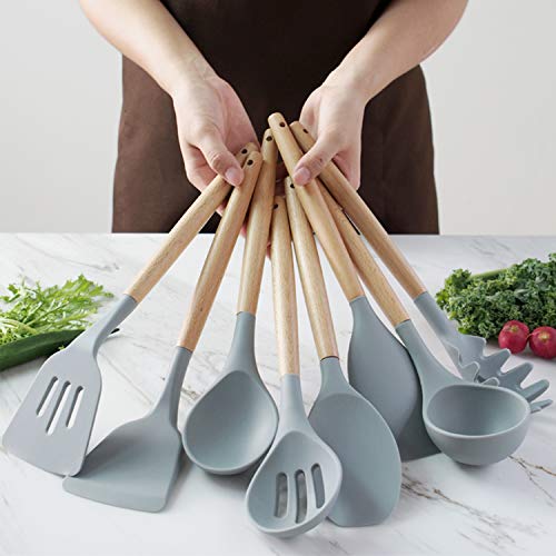 FXY Grey Silicone Kitchen Utensils Set, 13 Pcs
