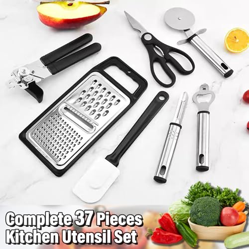 37 Piece Kitchen Utensils Set with Stainless Steel Gadgets
