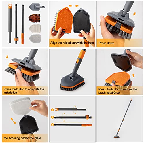 CLEANHOME Long Handle Shower Scrubber: 3 Cleaning Pads