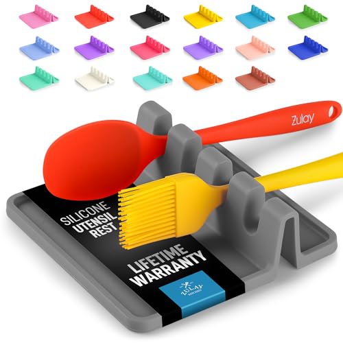 Silicone Utensil Rest - Heat-Resistant Spoon Holder (Gray)