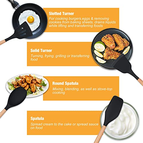 12-Piece Silicone Cooking Utensil Set with Wooden Handles