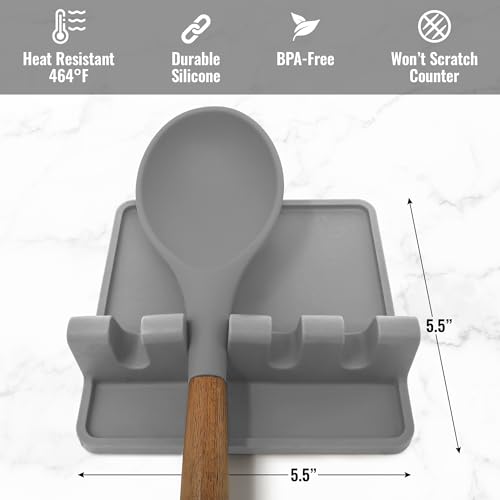 Silicone Utensil Rest - Heat-Resistant Spoon Holder (Gray)