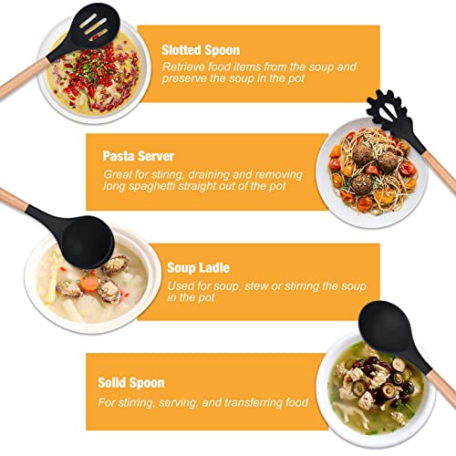 12-Piece Silicone Cooking Utensil Set with Wooden Handles