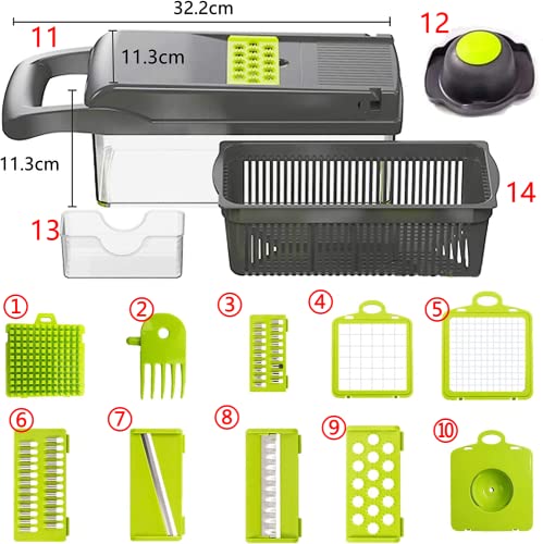 Toskope 14-in-1 Veggie Chopper Mandoline, Grey-Green