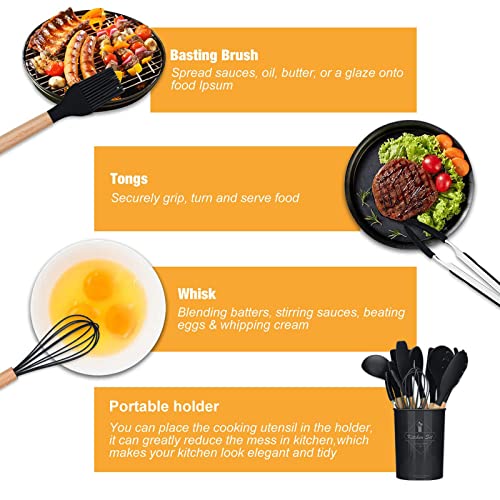 12-Piece Silicone Cooking Utensil Set with Wooden Handles