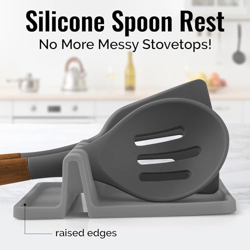 Silicone Utensil Rest - Heat-Resistant Spoon Holder (Gray)