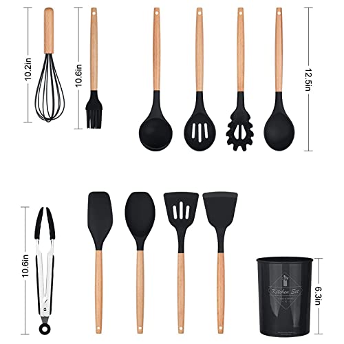 12-Piece Silicone Cooking Utensil Set with Wooden Handles