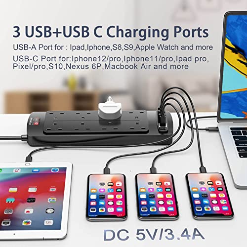 4 USB Slot Extension Lead with Power Strip