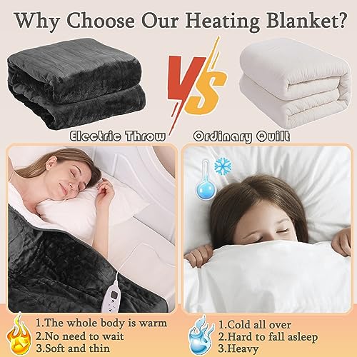 Electric Heated Blanket Throw with Timer and Auto Off