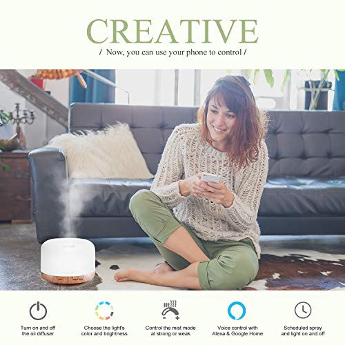 ASAKUKI Smart Wi-Fi Essential Oil Diffuser: Alexa-Compatible, 500ml