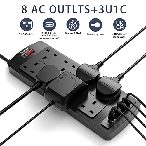 4 USB Slot Extension Lead with Power Strip