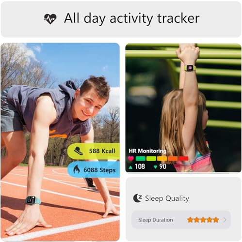 FITVII Kids Watch: Heart Rate Monitor, IP68 Waterproof