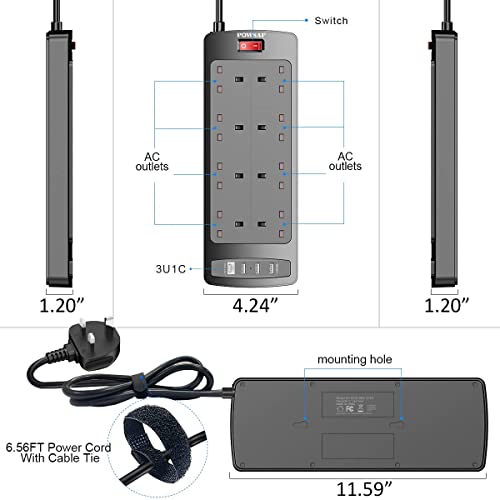4 USB Slot Extension Lead with Power Strip