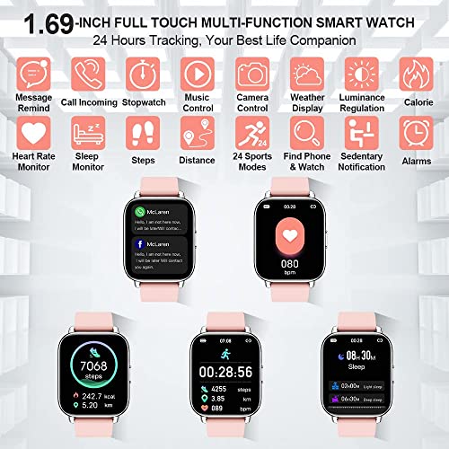1.69" MOLOCY Fitness Smartwatch - IP68 Waterproof (Pink)