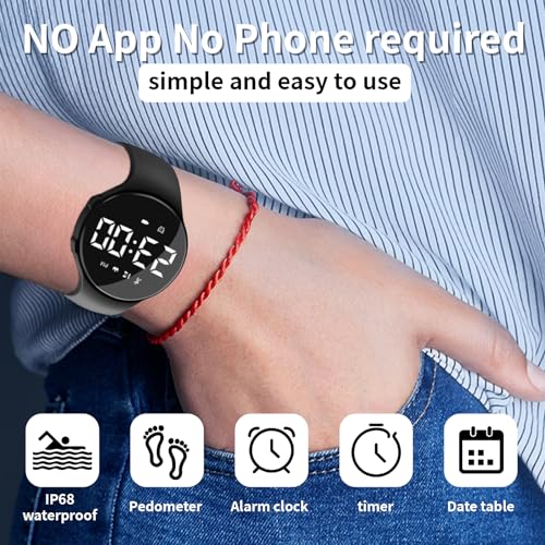 Waterproof Pedometer Watch for Kids - Silent Alarm LED