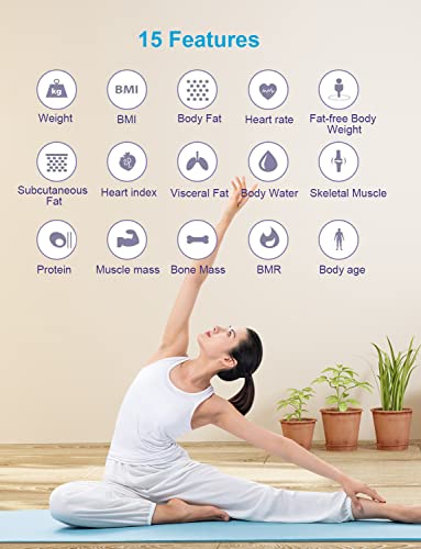 Smart Body Fat Scale: 15 Metrics, Heart Rate, iOS/Android