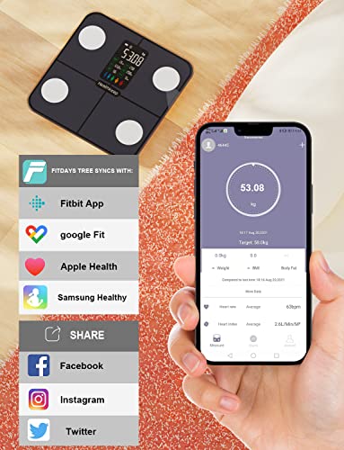 Smart Body Fat Scale: 15 Metrics, Heart Rate, iOS/Android