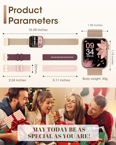 AKUMAKA Women's Smartwatch: Answer/Make Calls, SpO2, Heart Rate