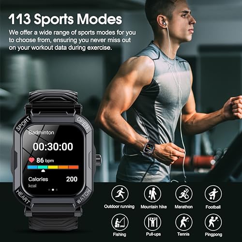 Men's Smart Watch: Call, Fitness, Heart Rate, 113 Modes