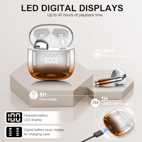 Wireless Earbuds, Bluetooth 5.3, Deep Bass, LED Display