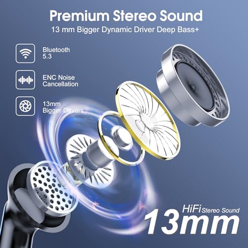 Wireless Earbuds with ENC Mic, HiFi Stereo, IPX7