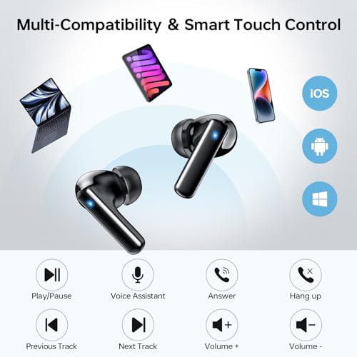 Wireless Earbuds with Noise Cancelling Mic - Black