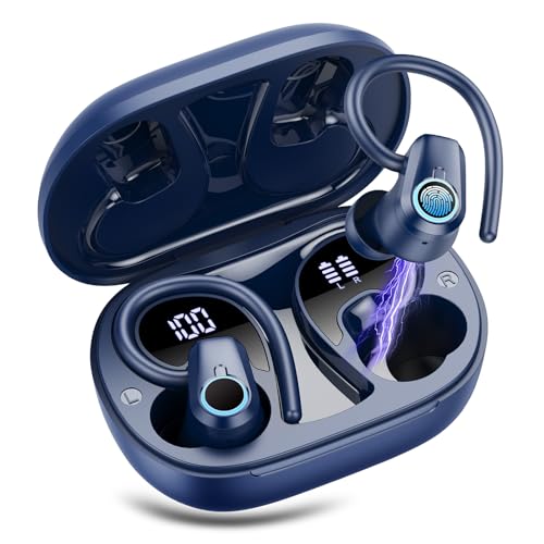 2023 Bluetooth Wireless Earbuds with Earhooks, Deep Blue