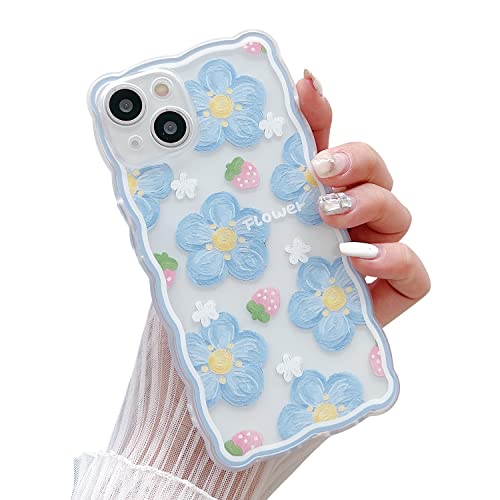Floral Silicone iPhone 13 Case - Blue