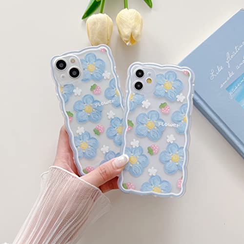 Floral Silicone iPhone 13 Case - Blue