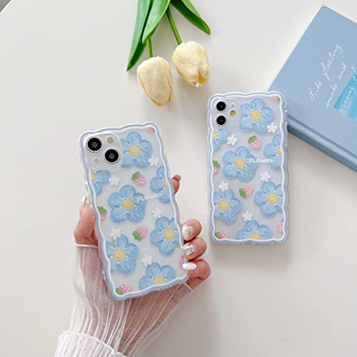 Floral Silicone iPhone 13 Case - Blue