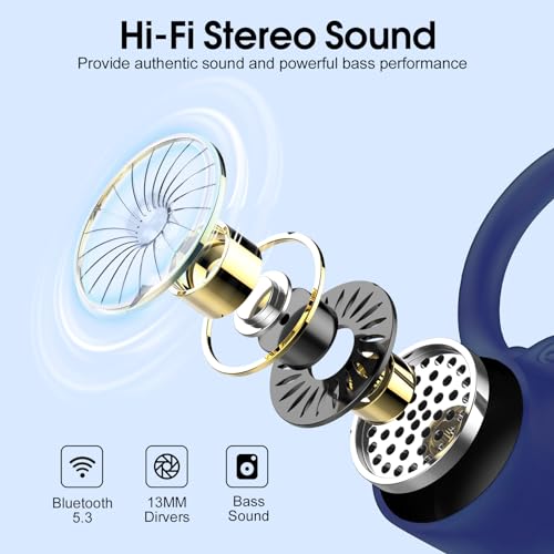 2023 Bluetooth Wireless Earbuds with Earhooks, Deep Blue